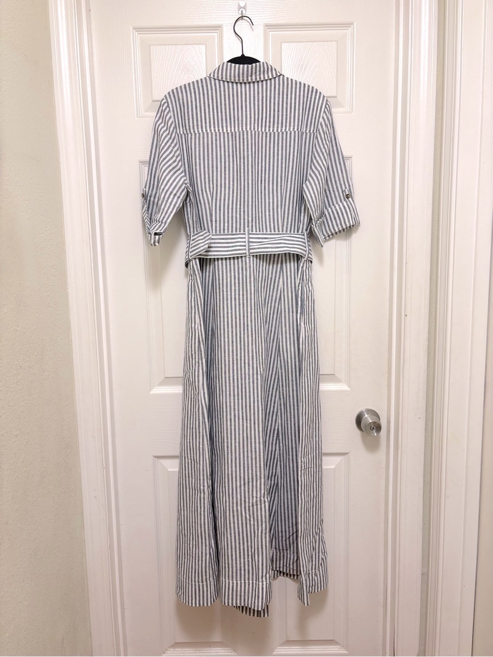 NWT BODEN Ora Linen Blend Shirt Dress in Navy Ivory Stripe - Picture 9 of 11